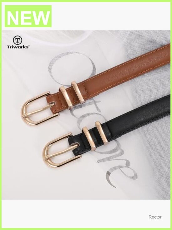 2 Pack Women Skinny Faux Leather Belts with Gold Buckle main image 2